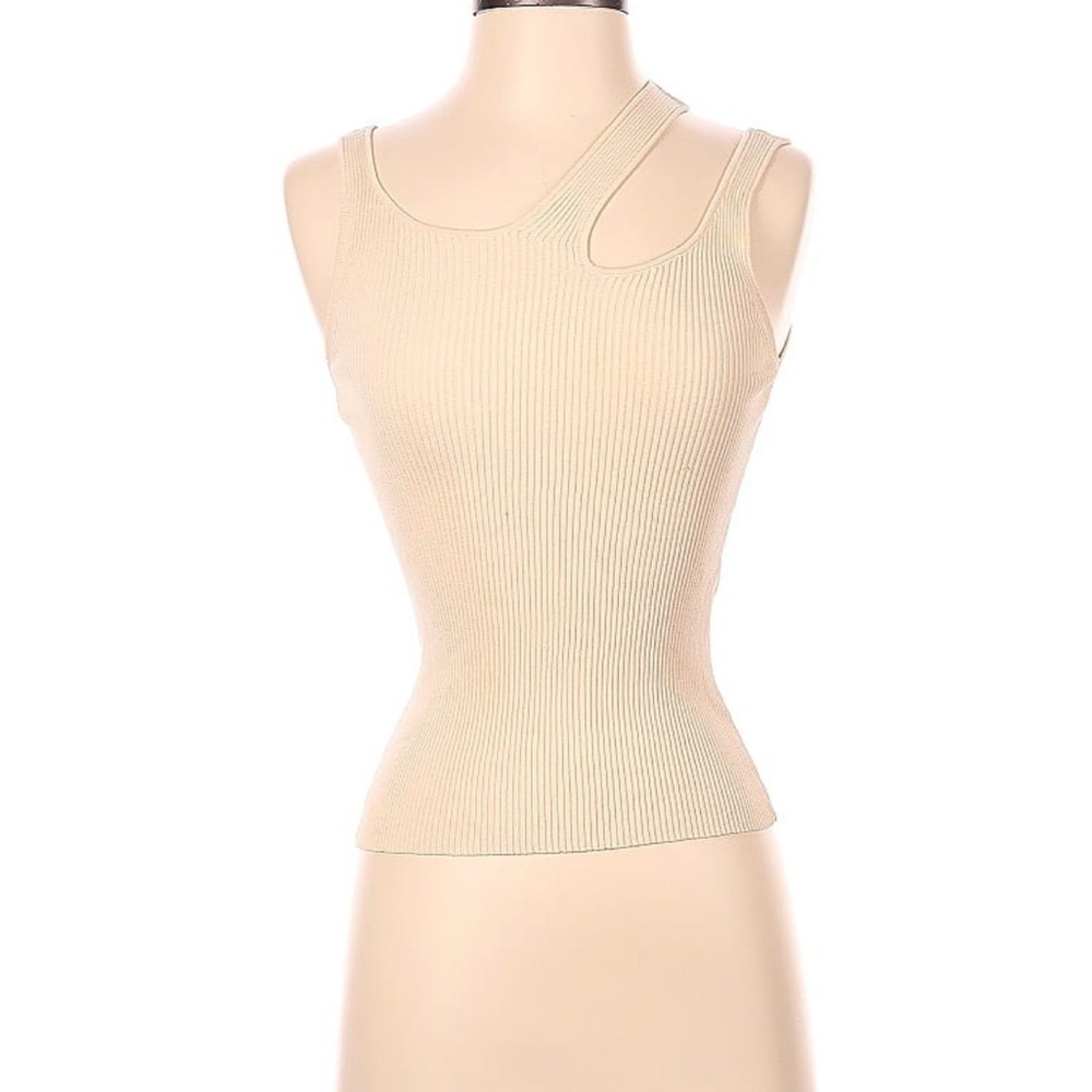 Cream Ribbed Cutout Tank Top